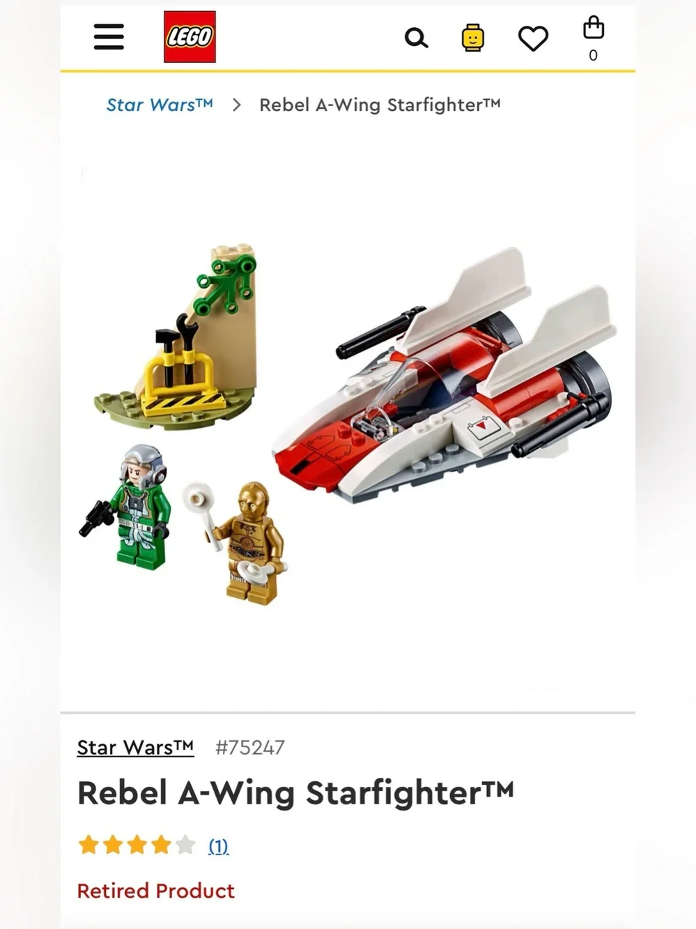 Lego- Star Wars  - Rebel A-Wing Starfighter - Set 75247 *Mostly Glued Together